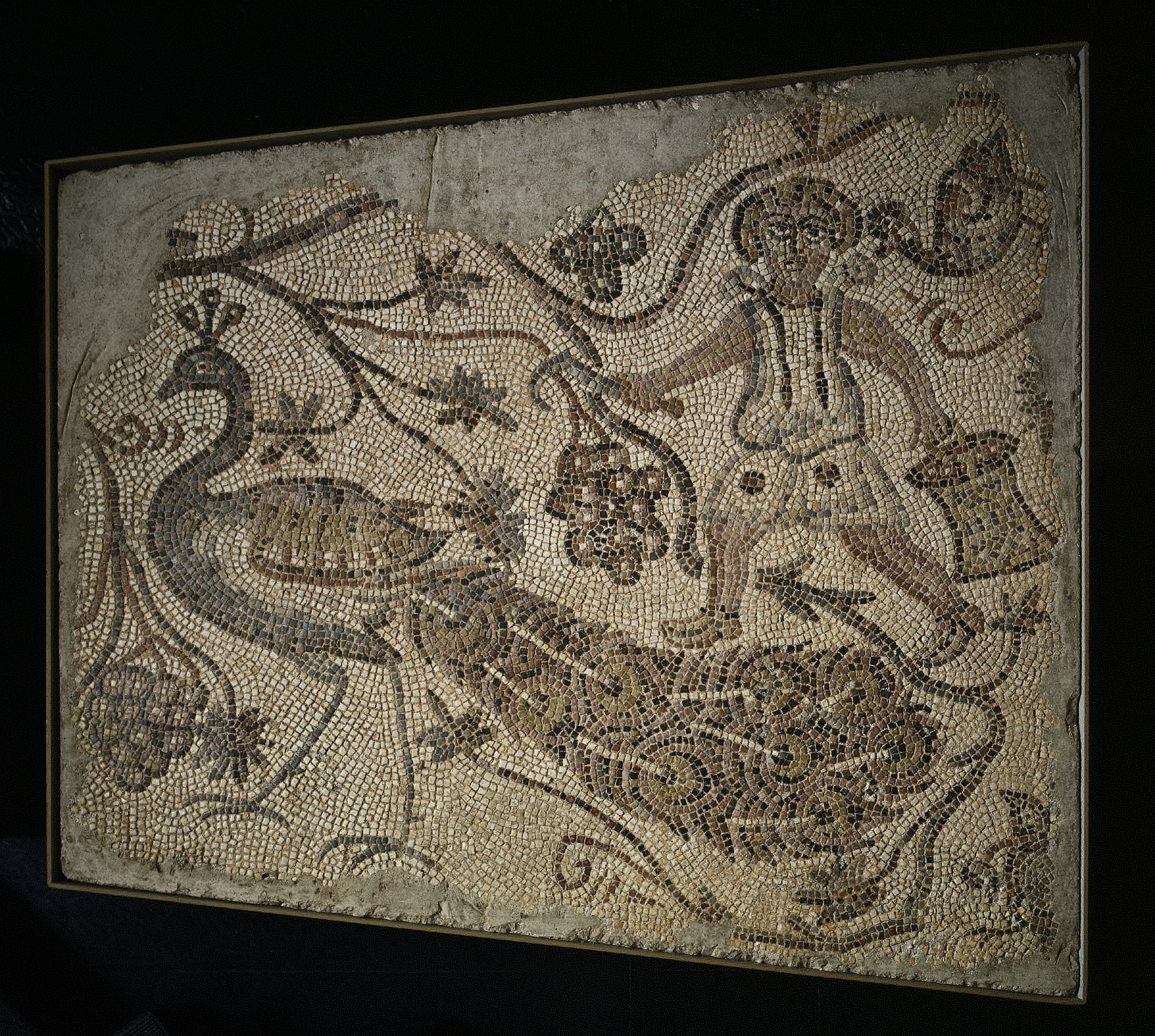Floor Mosaic Panel: Grape Harvester with Peacock